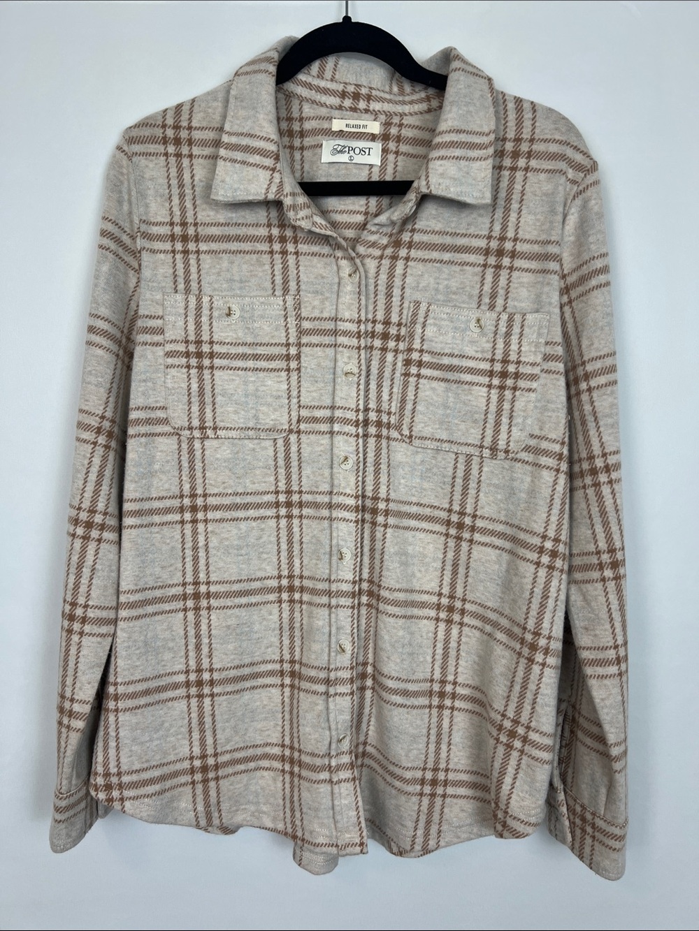 Plaid Button-Up Shirt- Size Large